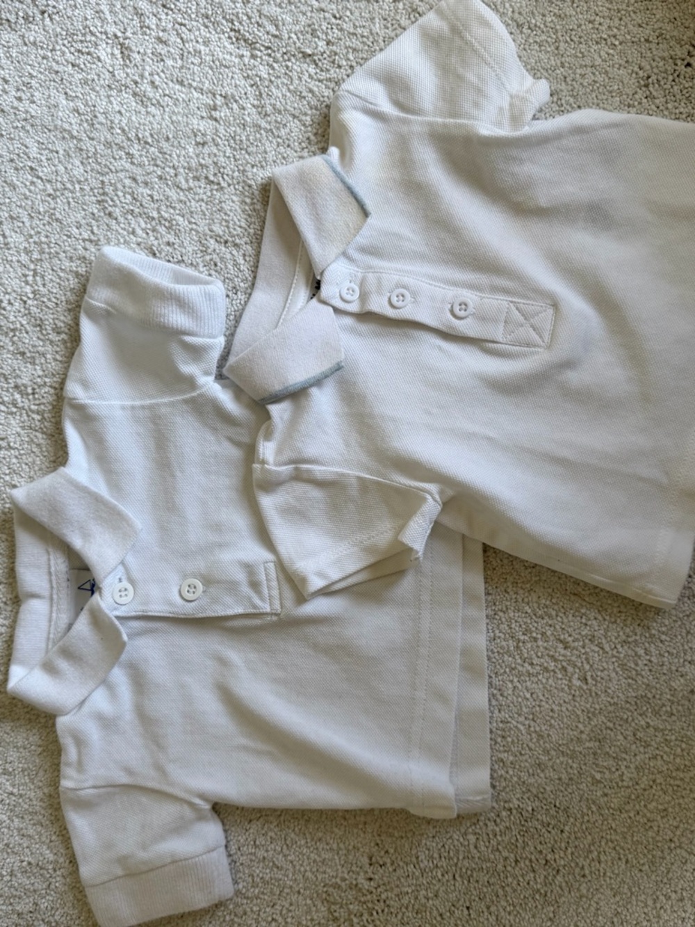 Little Me White Baby Polo Shirts with Subtle Blue Trim